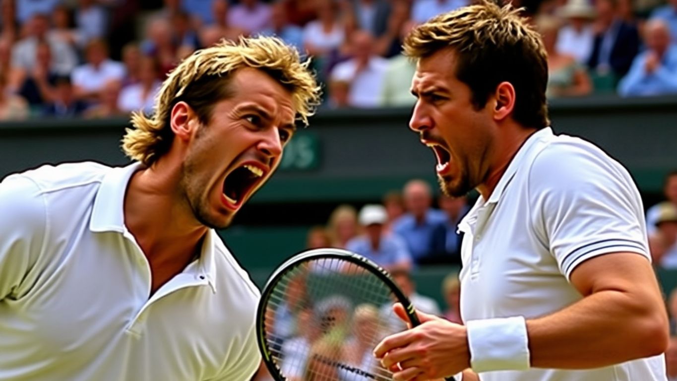Mahut e Isner em ação no histórico jogo de tênis.